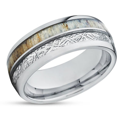 Meteorite Tungsten Wedding Ring - Antler Wedding Ring - Tungsten Wedding Band - Ring