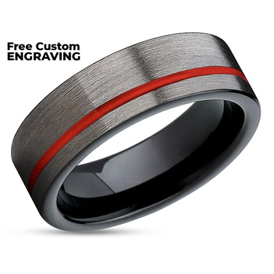 Black Tungsten Ring - Red Wedding Band - Tungsten Wedding Ring - Red Wedding Ring