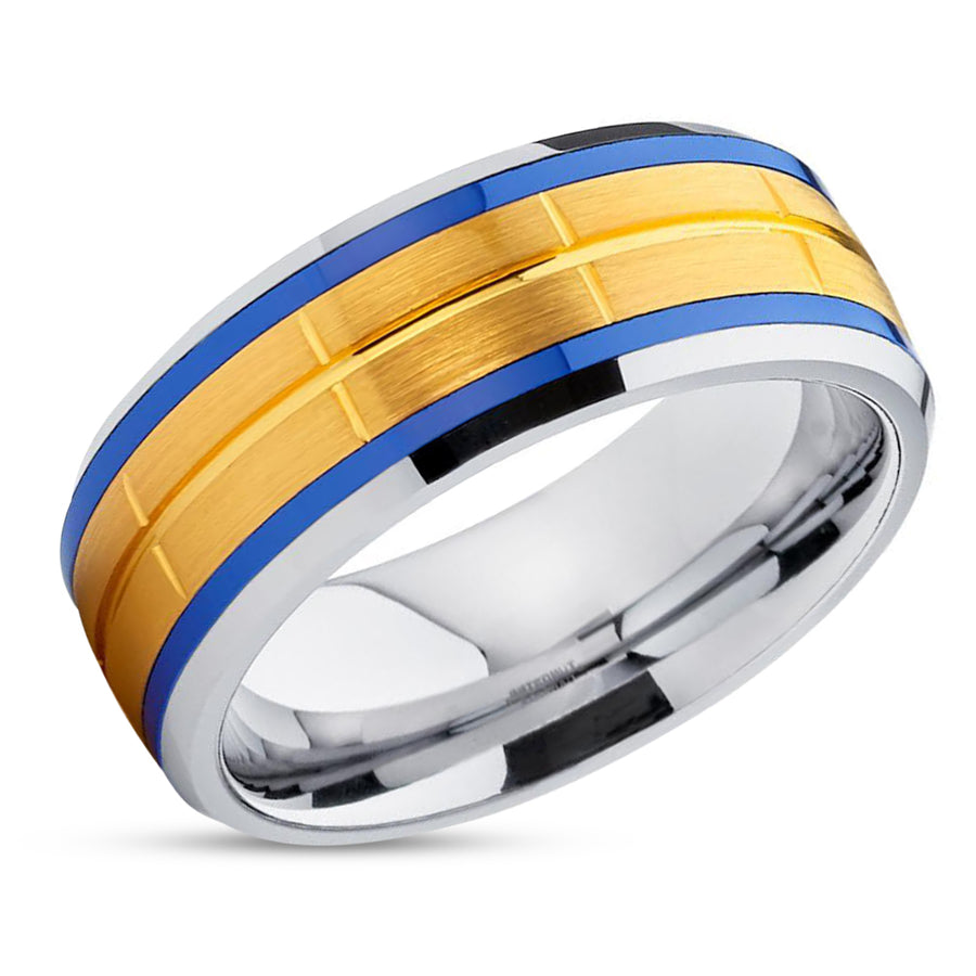 Yellow Gold Tungsten Band - Blue Tungsten - Tungsten Wedding Band - Wedding Ring