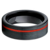 6mm - Red Tungsten Wedding Band - Black Tungsten Ring - Brush - Clean Casting Jewelry
