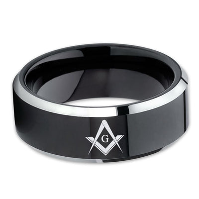 Masonic Tungsten Ring - Black Tungsten Wedding Band - Masonic Band - Clean Casting Jewelry