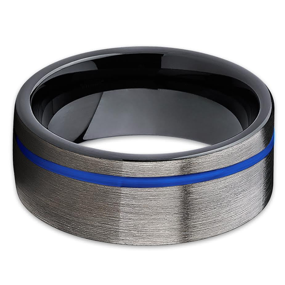 Blue Tungsten Wedding Band - Gunmetal Tungsten Ring - Black Tungsten Band - Clean Casting Jewelry