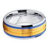 Yellow Gold Tungsten Band - Blue Tungsten - Tungsten Wedding Band - 8mm - Clean Casting Jewelry