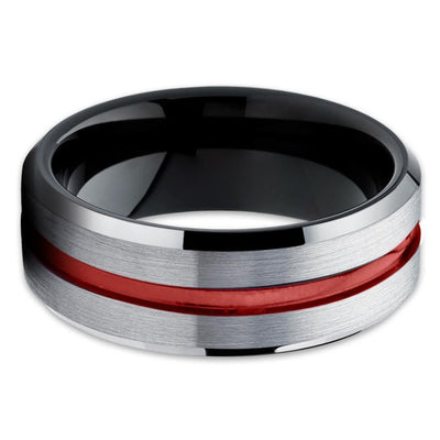 Red Tungsten Wedding Band - Black Tungsten Ring - Grey Tungsten Ring - Clean Casting Jewelry