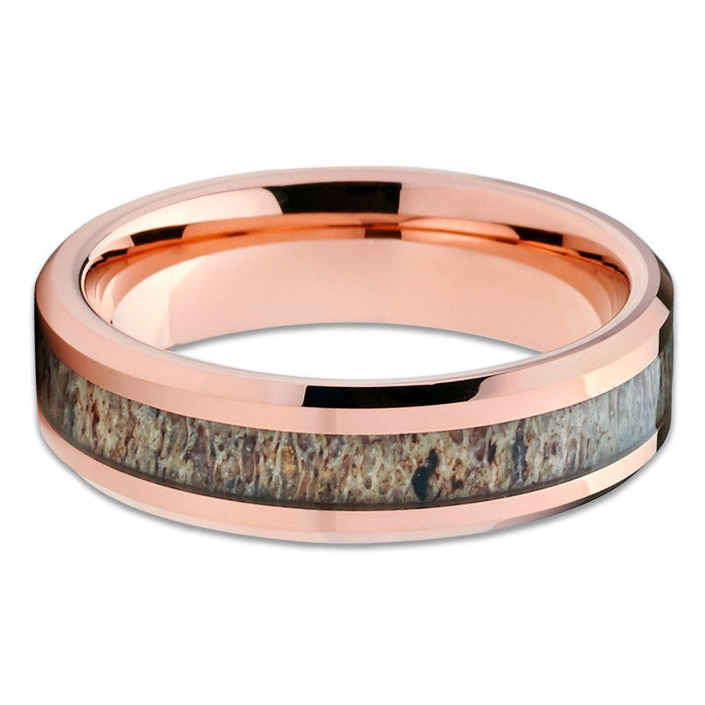 Deer Antler Wedding Band - Rose Gold Tungsten - Deer Antler Ring - 6mm - Clean Casting Jewelry
