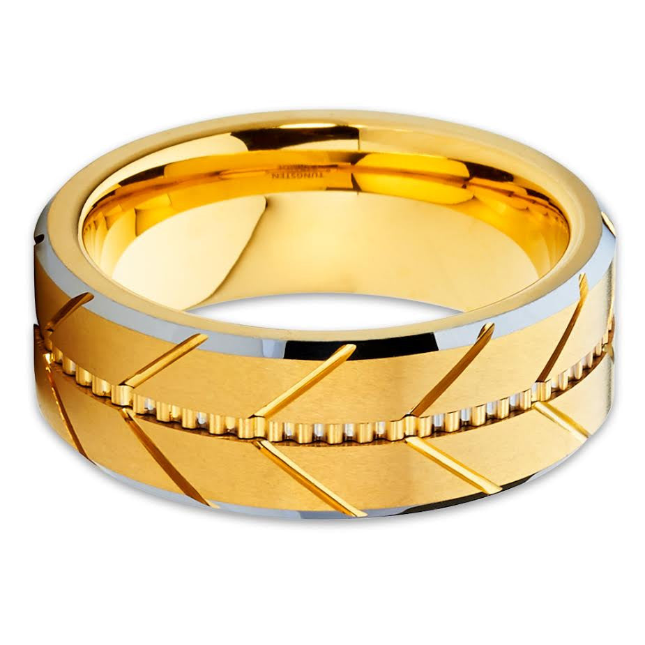 Yellow Gold Tungsten Ring - Wedding Band - 8mm - Yellow Gold Tungsten Band - Clean Casting Jewelry