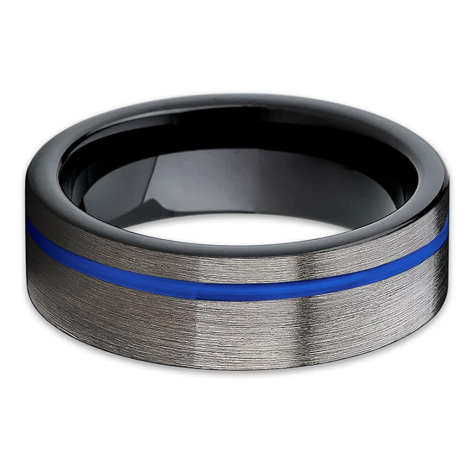 Black Tungsten Wedding Band - Gunmetal Tungsten Ring - Blue Tungsten Ban - Clean Casting Jewelry