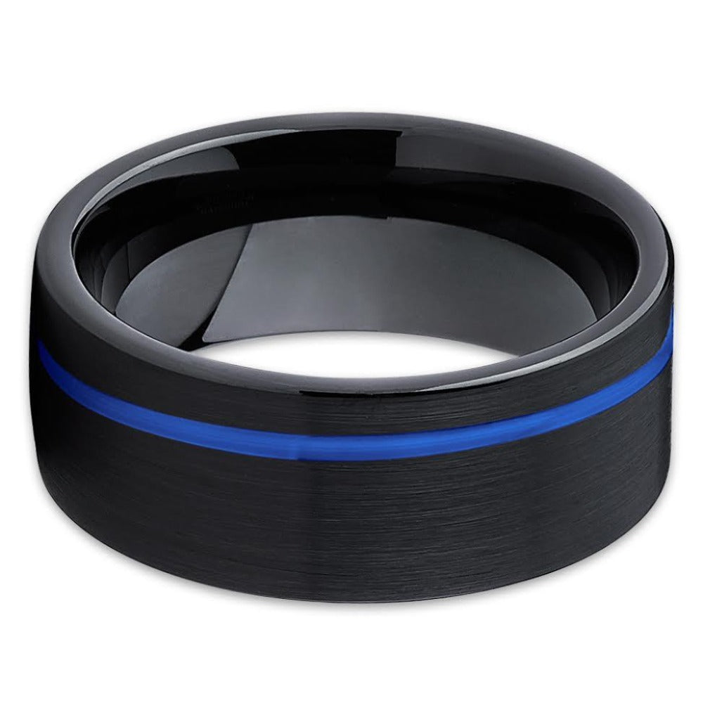 Blue Tungsten Wedding Band - Black Tungsten Ring - 8mm - Black Ring - Clean Casting Jewelry