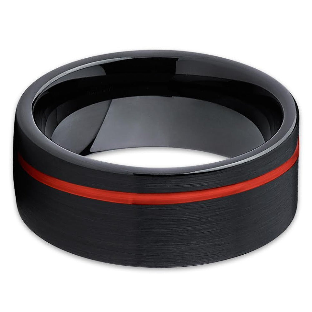 Red Tungsten - Tungsten Wedding Band - Red Wedding Ring - 8mm -Black - Clean Casting Jewelry