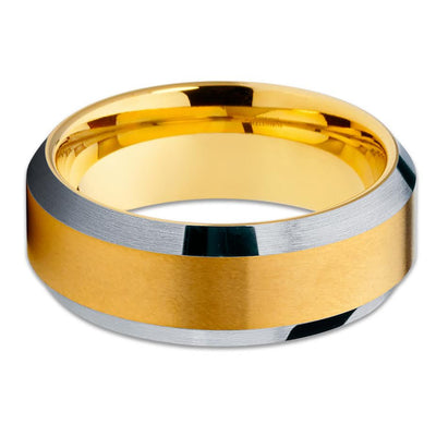 Men's Tungsten Wedding Band - Yellow Gold Tungsten Ring - Yellow Gold Ring - Clean Casting Jewelry