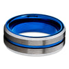 Blue Tungsten Wedding Band - 8mm - Gunmetal Ring - Men's Tungsten Ring - Clean Casting Jewelry