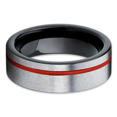 6mm - Red Tungsten Ring - Tungsten Wedding Band - Gray - Black Tungsten - Clean Casting Jewelry
