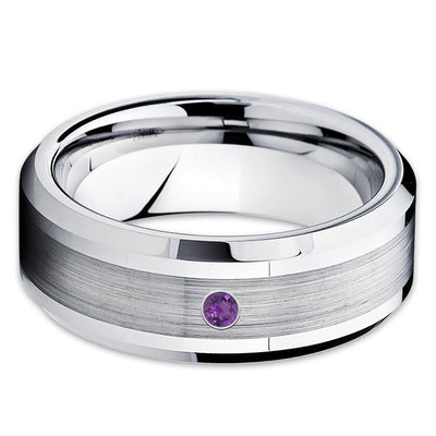 Amethyst Wedding Band - Tungsten Wedding Band - Silver Tungsten Ring - Clean Casting Jewelry